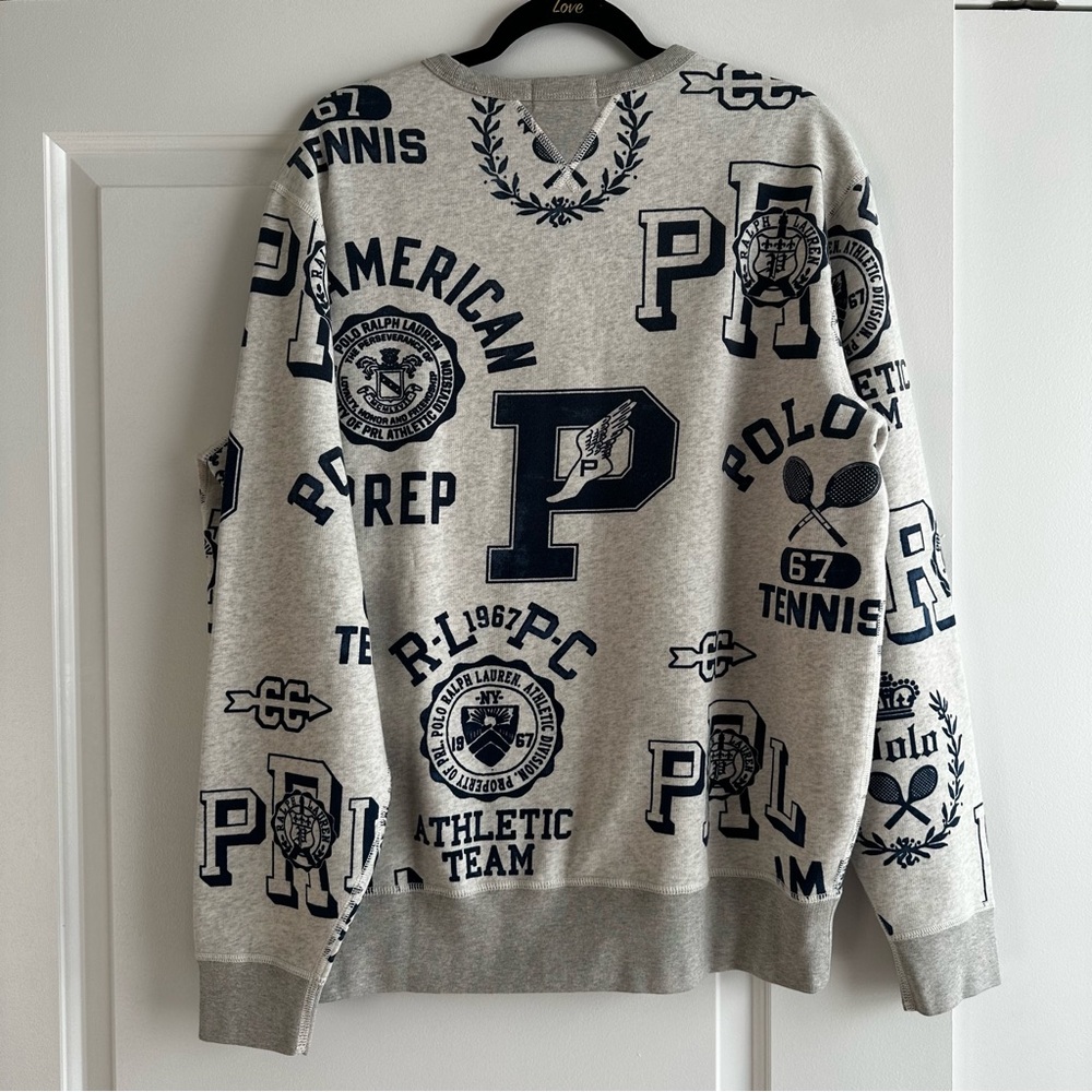 Polo Ralph Lauren Heather Gray Navy Tennis Collegiate Graphic Sweatshirt NWT - Picture 4 of 7